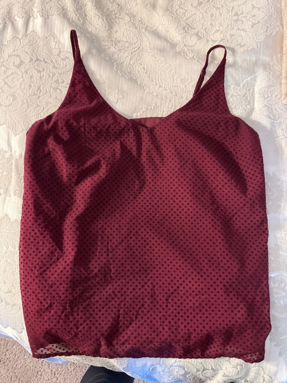 Banana Republic Burgundy with Black Micro Dot Silk Camisole